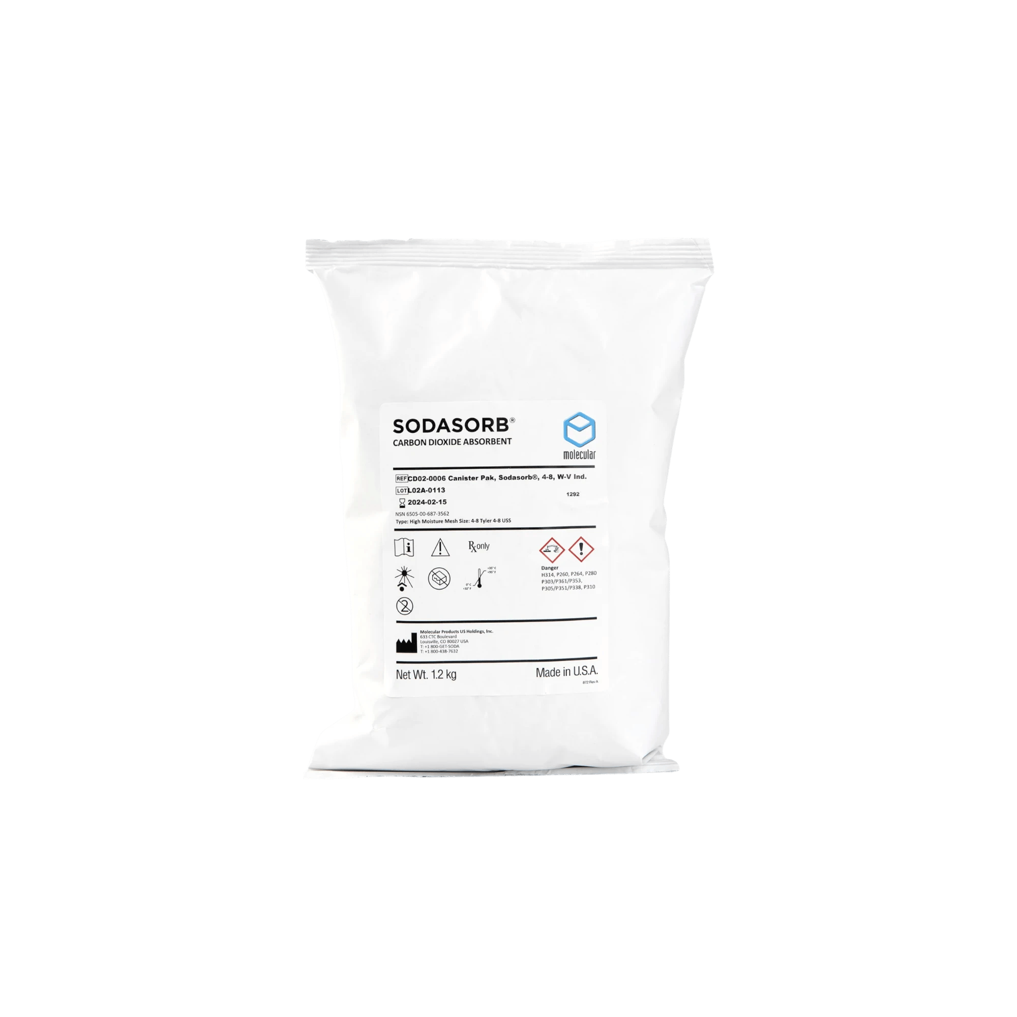 002-1762-00 SODASORB STD, CANISTER PAK BAG, CASE OF 12